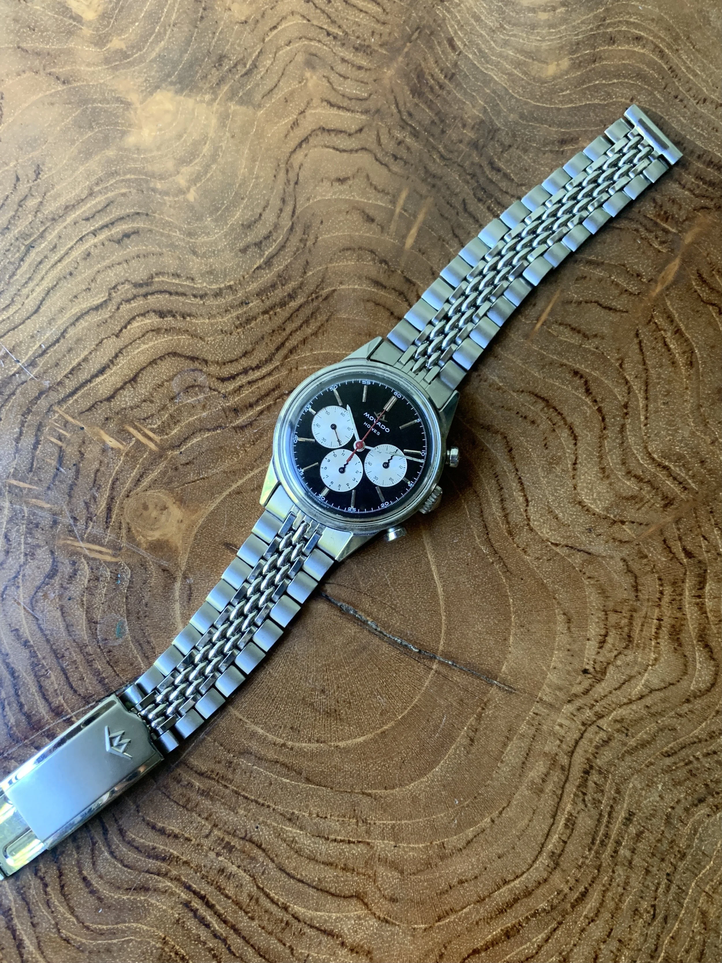 1960's Movado M95 Reverse Panda Chronograph — Shiny Happy Objects